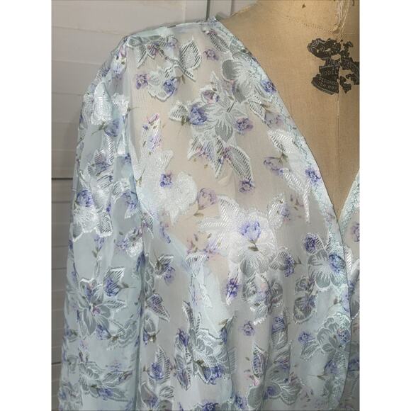 VTG Handmade Sheer Maxi Robe Duster Dressing Gown Satin Trim Sexy Romantic Fairy - Picture 4 of 8